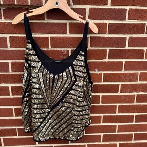 Sequin Embellished Black and Gold Tank Top
